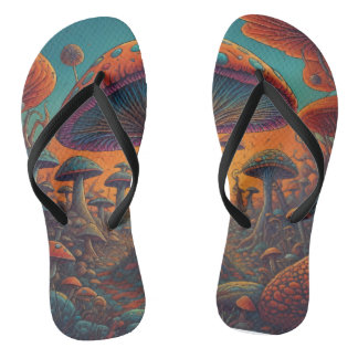 Psychedelische paddenstoel landschap teenslippers