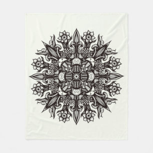 Psychedelische Paddenstoel Mandala Zwart en Wit Fleece Deken