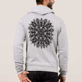 Psychedelische Paddenstoel Mandala Zwart Wit Hoodie