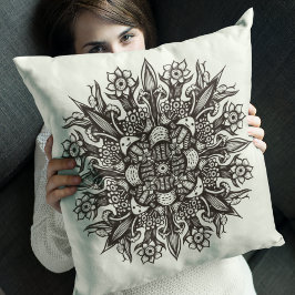 Psychedelische Paddenstoel Mandala Zwart Wit Kussen