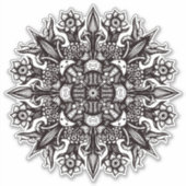 Psychedelische Paddenstoel Mandala Zwart Wit Sticker (Voorkant)