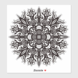 Psychedelische Paddenstoel Mandala Zwart Wit Sticker