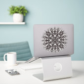 Psychedelische Paddenstoel Mandala Zwart Wit Sticker (Laptop op bureau)