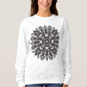 Psychedelische Paddenstoel Mandala Zwart Wit Trui