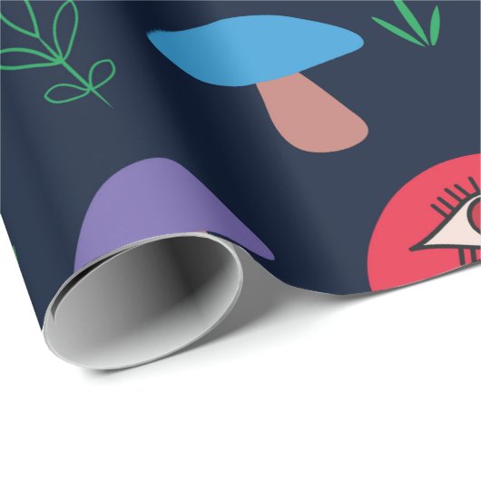 Psychedelische paddenstoel met ogen cadeaupapier (Rol Hoek)
