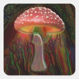 PSYCHEDELISCHE PADDENSTOEL VIERKANTE STICKER