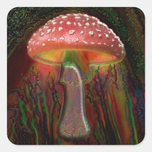 PSYCHEDELISCHE PADDENSTOEL VIERKANTE STICKER (Voorkant)