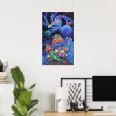 "Psychedelische paddenstoel waanzin: Trippy zwart Poster (Thuiskantoor)