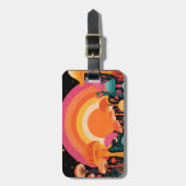 Psychedelische Paddenstoel Zonsondergang – Retro F Bagagelabel (Voorkant verticaal)