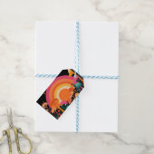 Psychedelische Paddenstoel Zonsondergang – Retro F Cadeaulabel (Met Touw)