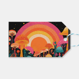 Psychedelische Paddenstoel Zonsondergang – Retro F Cadeaulabel