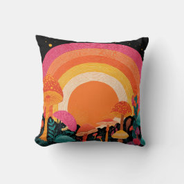 Psychedelische Paddenstoel Zonsondergang – Retro F Kussen