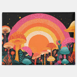 Psychedelische Paddenstoel Zonsondergang – Retro F Magneet