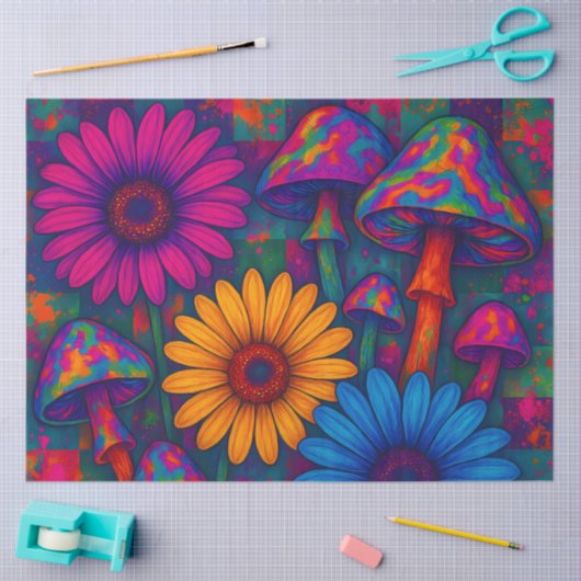 Psychedelische paddenstoelen en madeliefjes met ge tissuepapier (Craft)