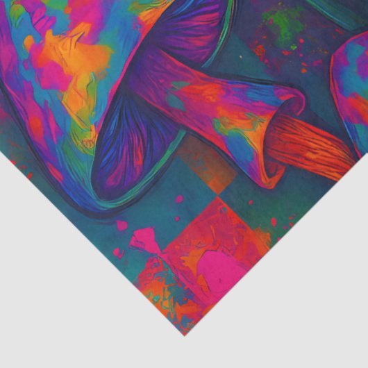 Psychedelische paddenstoelen en madeliefjes met ge tissuepapier (Detail)