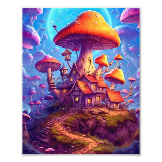 Psychedelische paddenstoelen gloeien foto afdruk (Voorkant)