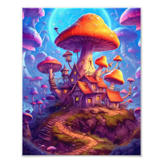 Psychedelische paddenstoelen gloeien foto afdruk