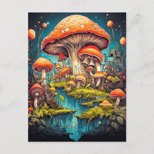Psychedelische paddenstoelen na middernacht briefkaart (Voorkant)