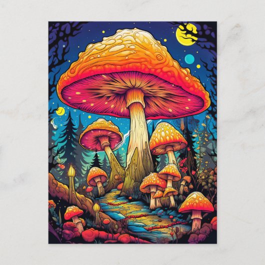 Psychedelische paddenstoelen na middernacht briefkaart (Voorkant)