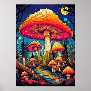 Psychedelische paddenstoelen na middernacht poster