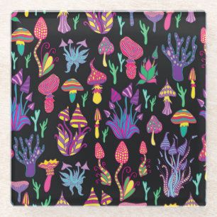 Psychedelische paddenstoelen Rainbow Colors Patroo Glazen Onderzetter