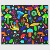 Psychedelische paddenstoelen retro bloemig cadeaupapier (Vlak)