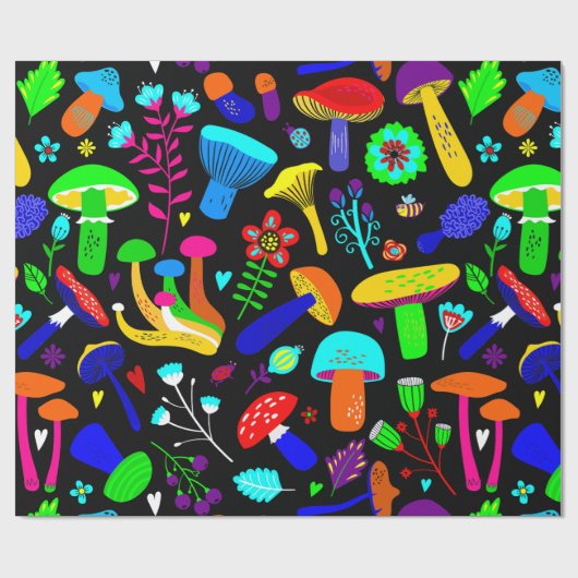 Psychedelische paddenstoelen retro bloemig cadeaupapier (Vlak)