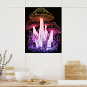 Psychedelische Paddenstoelen Zwarte Achtergrond Op Poster (Keuken)