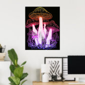 Psychedelische Paddenstoelen Zwarte Achtergrond Op Poster (Thuiskantoor)
