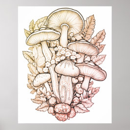 Psychedelische Paddenstoelen Zwarte Achtergrond Op Poster