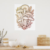 Psychedelische Paddenstoelen Zwarte Achtergrond Op Poster (Keuken)