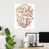Psychedelische Paddenstoelen Zwarte Achtergrond Op Poster (Thuiskantoor)