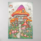 Psychedelische paddenstoelenvallei in het bos poster (Voorkant)