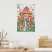 Psychedelische paddenstoelenvallei in het bos poster (Keuken)