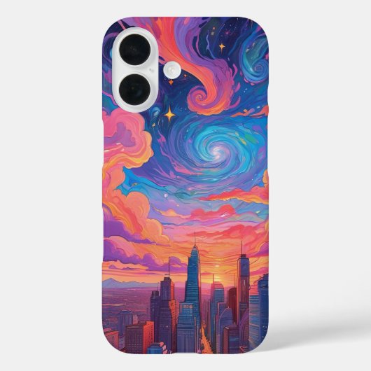 Psychedelische pastel sky cityscape telefoonhoesje Case-Mate iPhone case (Achterkant)