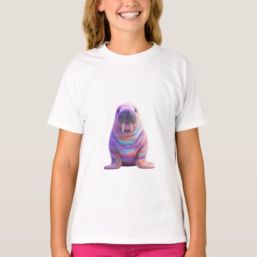 Psychedelische Pastel Tie-Dye Walrus Kinderen T-shirt (Voorkant)