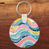 Psychedelische Pastelregenbooggolfontwerp Sleutelhanger (Achterkant)