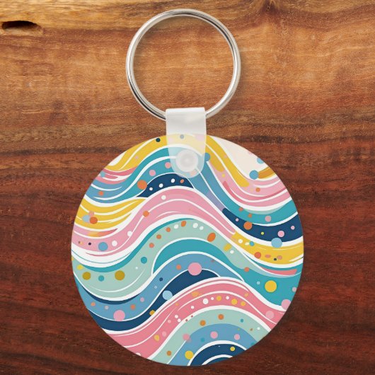 Psychedelische Pastelregenbooggolfontwerp Sleutelhanger (Achterkant)