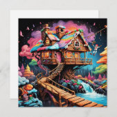 psychedelische peperkoek boomhut kerst feestdagenkaart (Voorkant / Achterkant)