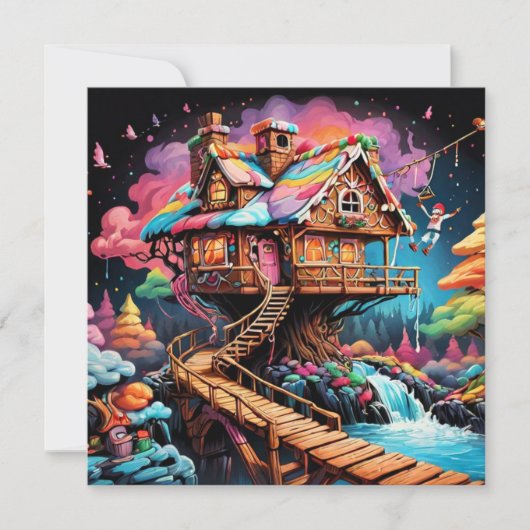 psychedelische peperkoek boomhut kerst feestdagenkaart (Voorkant)