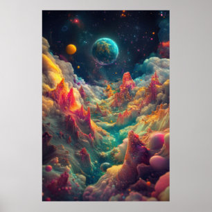 Psychedelische planeten uit een buitenaards landsc poster
