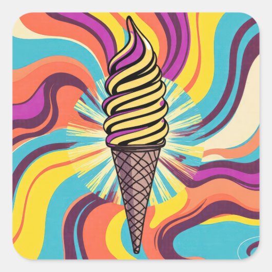 Psychedelische Pop Art Ijsje Vierkante Sticker (Voorkant)