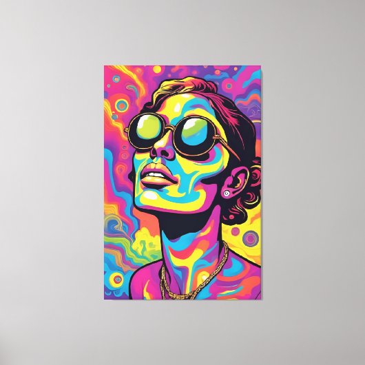 Psychedelische Pop Art Portrait – Vibrant Neon Tri Canvas Afdruk (Voorkant)