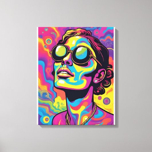 Psychedelische Pop Art Portrait – Vibrant Neon Tri Canvas Afdruk (Voorkant)