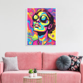 Psychedelische Pop Art Portrait – Vibrant Neon Tri Canvas Afdruk (Insitu (Woonkamer))