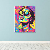 Psychedelische Pop Art Portrait – Vibrant Neon Tri Canvas Afdruk (Insitu (Houten vloer))