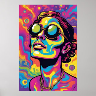 Psychedelische Pop Art Portrait – Vibrant Neon Tri Poster
