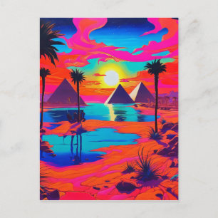 Psychedelische Poster Kunst Egyptisch Landschap  Briefkaart