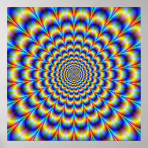Psychedelische puls in blauw en geel Poster