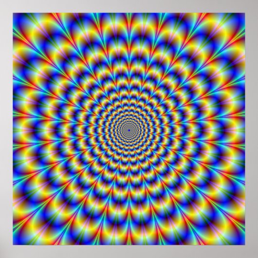 Psychedelische puls in blauw en geel Poster (Voorkant)